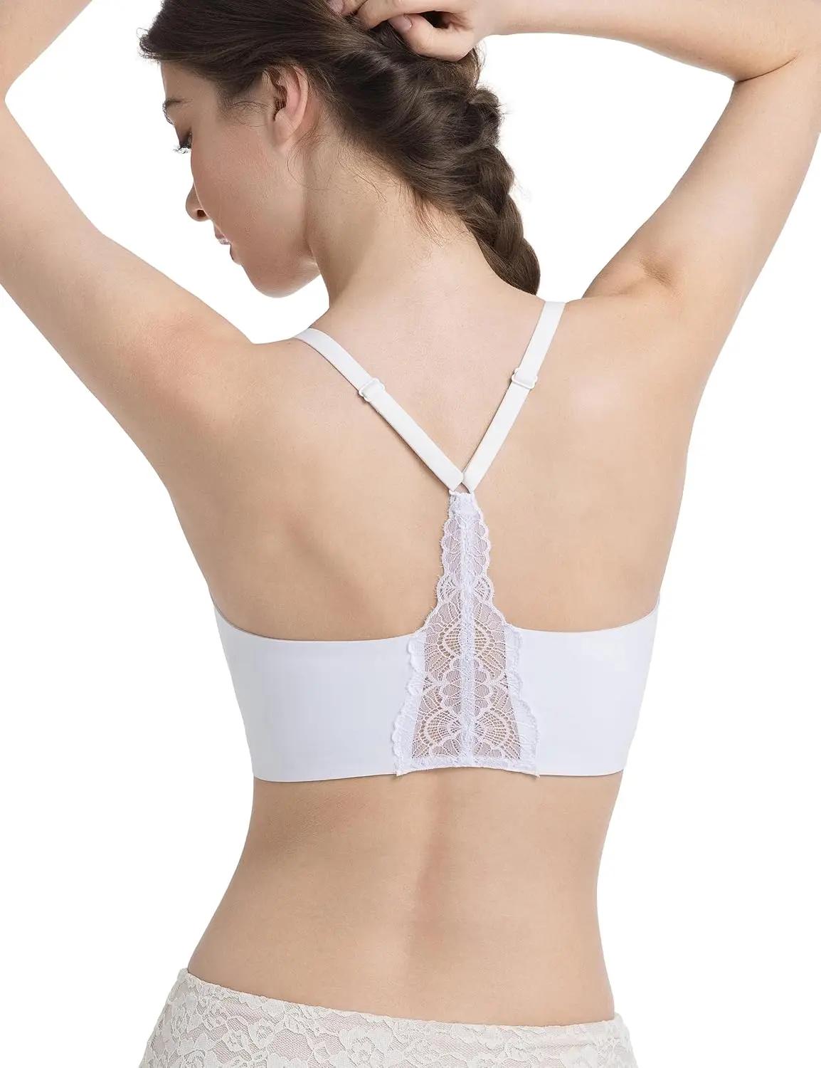 Lusait Womens Wireless Jelly Bra Seamless Lace Racerback Bralette Comfort No Underwire Everyday T-Shirt Bra