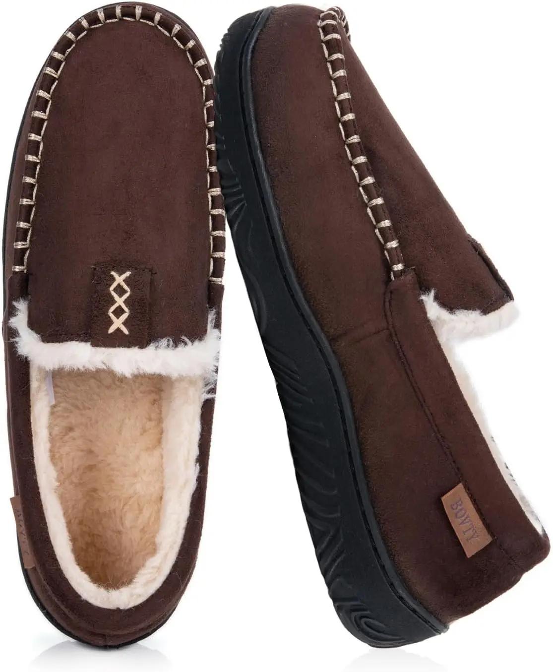 Men's Moccasin House Slippers - Memory Foam Indoor Outdoor Shoes Warm Fuzzy comfy Slip-on