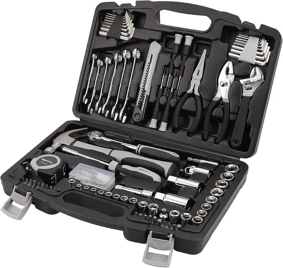 Amazon Basics 131-Piece General Household Hand Tool Set with Storage Case for Home Repair, Portable