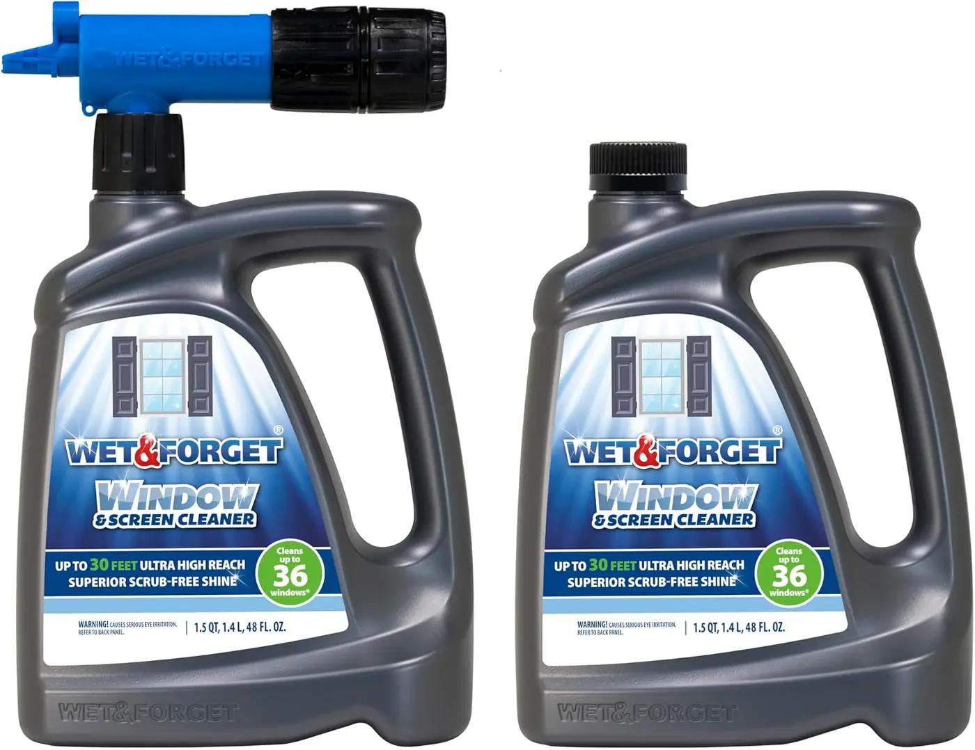 Wet &amp; Forget Window &amp; Screen Cleaner – Outdoor Window Cleaner Spray &amp; Hose Attachment; No Scrubbing, Superior Scrub-Free Shine for Windows &amp; Screens; 48oz (Pack of 2)