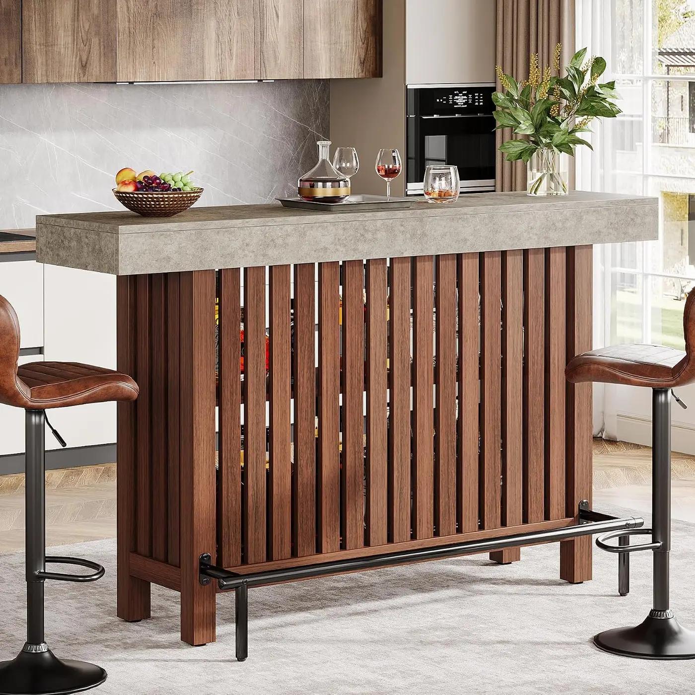 Tribesigns 63-Inch Large Home Bar Unit, 2-Tier Mini Bar Table, Height Pub Table with Footrest, Modern Coffee Bar Cabinet for Home Kitchen, Bistro, Dining Room, Living Room | 2-Tier, Height Pub Table, with Footrest, Modern, for Home Kitchen